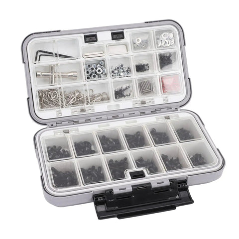 M3 M4 RC Screw Kit With 537 Pieces Stainless Steel Hardware Set And Double Sided Organizer Box For 1 Eighth 1 Tenth 1 Twelfth 1 Sixteenth Scale RC Cars Nuts Screws Pins O Rings And Hex Wrench displayed in open organizer box