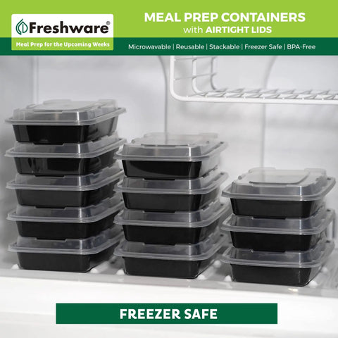 Stacked 50 Pack One Compartment Meal Prep Containers With Lids in Freezer, BPA Free Bento Boxes, 16 Oz Food Storage
