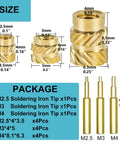 12 Piece M2.5 M3 M4 Threaded Inserts Kit With Three Soldering Iron Tip Sizes For Brass Heat Set Inserts in various sizes