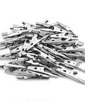 100 Pack Metal Alligator Clips 2 Inch 51mm Steel Crocodile Clips Nickel Plated Silver Tone For Electrical Testing And DIY Projects Heavy Duty Killer Grip Spring Clamps, pile on white
