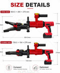 Cordless Hydraulic Shear and Spreader Tool Behemoth size details showing open and closed dimensions 664.5x300x279mm and 728.5x154x279mm.