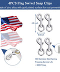 Heavy Duty Flagpole Hardware Repair Kit With 50 Ft Halyard Rope 3 Inch Ball Topper 6 Inch Zinc Cleat Four Swivel Clips And Nylon Pulley Truck featuring 4 zinc alloy swivel snap clips.