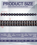 Solid 10 Foot Double Strand Roller Chain 35-2 Duplex For Gate Openers With Extra Links Easy Install And Heavy Duty Machine Gear Upgrade size specifications and dimensions diagram.