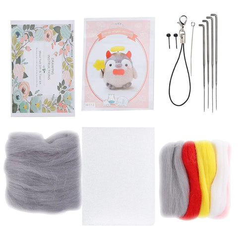 Beginner Friendly Wool Felting Kit With Safe Tools And Storage Box Easy Fun Craft For Making Cute Animal Plush Dolls 113 Piece Energy Angel And Devil Theme Fiber Arts Supplies For Kids And Adults, wool, needles, foam and instructions