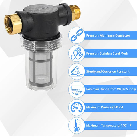 4 Pack Inline Water Filter Kit With 40 Mesh And 100 Mesh Screens For Garden Hose, Pressure Washer, RV, Camping And Car Wash