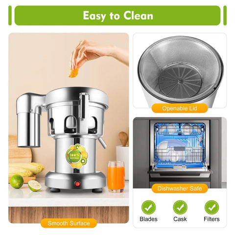 Super Cool 550W Electric Stainless Steel Centrifugal Juicer Machine For Fresh Fruit And Vegetable Juice Extraction With Auto Pulp Separator and features an openable lid for easy cleaning.