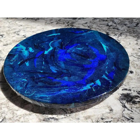 Ocean Resin And Wood Fifteen Inch Lazy Susan With Handcrafted Wave Pattern For Kitchens And Dining Tables Smooth 360 Degree Rotation