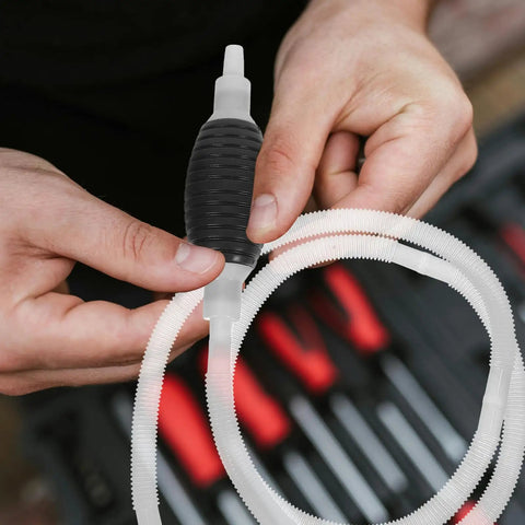 High Suction Manual Oil Pump Plastic Fluid Extractor For Quick Motorcycle Refueling And Automotive Drainer, Water Cleaner Tool, showing black hand pump and attached clear tube.