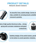Close-up of 2-Pack Mini UV Black Light Flashlights 395nm For Leak Detection showing design, clip, button, and aluminum material.