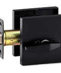 Entry Lever Door Handle Set With Single Cylinder Deadbolt, Slim Square Lever, Reversible For Right Or Left Doors, Iron Black Finish