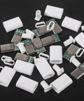 USB 3.1 Type C 24-Pin Male Plug Socket Receptacle For Soldering Wires And Cables, scattered components, white plastic and metal build.