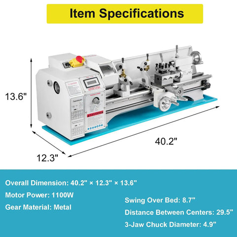 Knockout Benchtop Metal Lathe Machine With 1100W Brushless Motor And Variable Speed Up To 3000 RPM Featuring Digital Led Screen And Beefy 3 Jaw Chuck For Quick Shop Projects And Smooth Home Machining