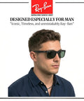 Model wearing Square Frame Sunglasses For Men Non-Polarized Dark Green Lenses, Modern Edge Design, denim shirt, side view.