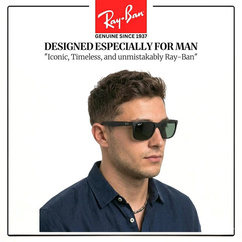 Model wearing Square Frame Sunglasses For Men Non-Polarized Dark Green Lenses, Modern Edge Design, denim shirt, side view.
