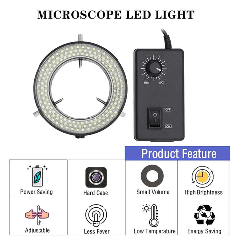 Pro Grade 144 LED Ring Light For Stereo Microscope Illuminator With Adjustable Brightness Dimmer Switch Ideal For Industry Camera Work And Lab Precision Lighting, front view