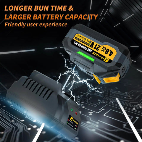 Close-up of 4.0Ah 21V battery charging for High Torque Cordless Impact Wrench 1500 Nm One Half Inch Drive