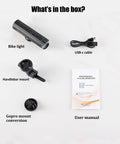 Ultra Bright Front Bike Light For Night Riding 1500 Lumens Rechargeable Bicycle Headlight With Aluminum Alloy Body IP66 Waterproof Anti Glare box contents