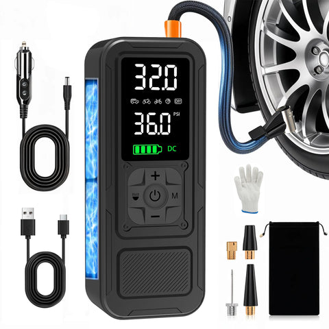 Portable Tire Inflator Air Compressor with Digital Pressure Gauge and LED Light, 12V DC 150 PSI, 10000mAh battery