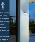 Pack Of 4 Solar Motion Sensor Lights For Outdoor Walls And Doors, Waterproof White LED Garden Illumination on wall at night.
