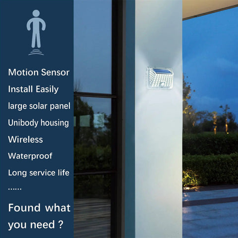 Pack Of 4 Solar Motion Sensor Lights For Outdoor Walls And Doors, Waterproof White LED Garden Illumination on wall at night.