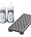 Dope Correction Powder For Whetstones With Rough And Medium Grains, set with black geometric groove tray and two bottles