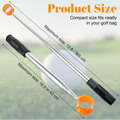 Telescopic Golf Ball Retriever 12Ft Aluminum Alloy Water Ready Ball Grabber With Two Sided Head For Easy Pickups in collapsed and extended view