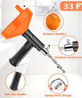 Heavy Duty 33 Foot Drain Snake Auger With Flexible Steel Cable, ergonomic handle for easy use, designed for unclogging toilets and sinks.