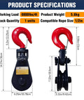 Heavy Duty Beefed Up 2 Ton Snatch Block With Hook For Three Eighth Inch Wire Rope 3 Inch Sheave 4400 Lbs Working Load Snatch Block Pulley For Car Hauler Rollback Wrecker Tow Truck Winch Accessories Two Pack dimensions and specs