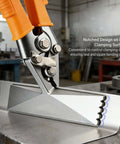 3 Inch Sheet Metal Hand Seamer With TPR Handle Straight Jaw Bender in action bending metal sheet in workshop setting