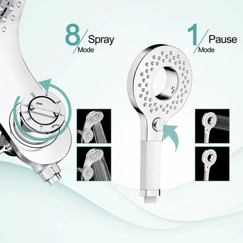 8 Spray 2 In 1 Dual Shower Head With Handheld And Magnetic Dock Hose Included Detachable Pause Switch For Water Saving Chrome