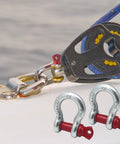 Five Pack Heavy Duty D Ring Anchor Shackles One Half Inch Galvanized Clevis Shackle Screw Pin Two Ton Load Capacity For Tow Straps Winch Traction And Vehicle Recovery Great For Off Road Recovery And Tough Towing Jobs In All Weather shown with pulley and rope