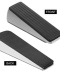 Heavy Duty Door Stop Wedge Stopper 2-Pack for Home, Office, and Apartment Safety in zinc alloy and rubber, front and back view