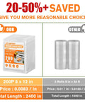 Comparison of Pro Grade Precut Quart Vacuum Sealer Bags for Food, BPA Free 8 By 12 Inch with competitor rolls.
