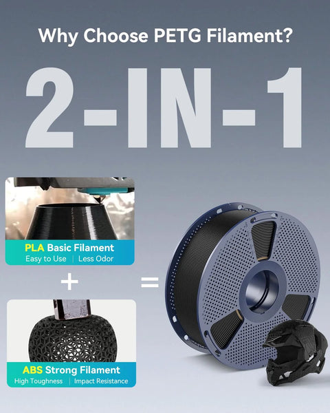 SUNLU PETG Filament 1.75mm, 1kg black spool for 3D printers; 2-in-1 PLA/ABS display.