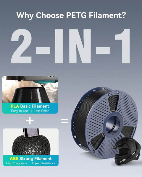 2-in-1 concept with PLA and ABS properties and PETG Filament 1.75mm 1Kg Gray For 3D Printing, Low Stringing, Excellent Layer Adhesion