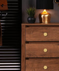 Solid Brass Cabinet Knobs And Pulls Set on dresser, 1-1/10 Inch Hexagon Handles, Brushed Brass Finish, 10 Pack