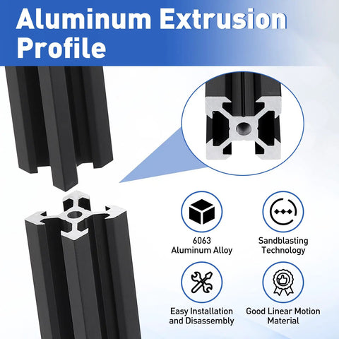 Two Pack 450mm 2020 Aluminum Extrusion Profiles European Standard Anodized Black Linear Rail Guide with V Slot for CNC and 3D Printers