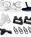 Portable Bike Repair Stand 3 Piece Bundle With Handlebar Jack Stand Cotton Work Gloves And Waterproof Seat Cover displayed