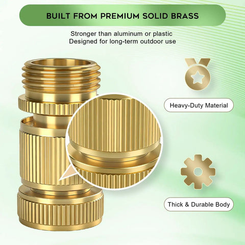 Brass Garden Hose Quick Connect Kit With Four Male And Four Female Connectors, Extra Washers, Leak Resistant, Quick Release Fittings
