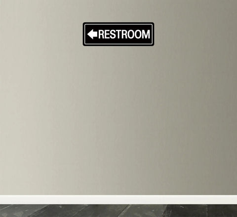Left Arrow Restroom Sign For Businesses Durable Frosted Acrylic With Super Strong Self Adhesive Simple Fast Install 9 By 3 Inches Black Directional Office And Commercial Premises Sign mounted on wall