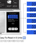 Digital Pocket Gram Scale With 200g Capacity And 0.01g Precision, Showing Six Weighing Modes On Blue LCD Display
