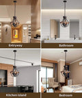 Cozy Farmhouse Style 4 Light Chandelier For Hallway Foyer Dining Room Kitchen Island And Entryway Modern Hanging Pendant Lighting shown in various rooms