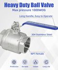 Two Pack 2 Inch Full Port Ball Valve 304 Stainless Steel NPT Female Heavy Duty Shut Off Valve For Water Oil And Gas Systems With Blue Locking Handles 1000 WOG image