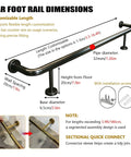 Premium Heavy Duty Black Stainless Steel Bar Foot Rail Bracket Kit dimensions with customizable length and installation guide.