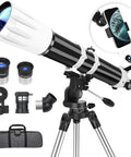90mm Refractor Telescope With 900mm Focal Length For Adults And Beginners, 36x To 270x Magnification, AZ Mount, accessories