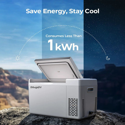 Road Trip Ready 23 Quart Portable Car Fridge With 12V 24V DC And 110 To 240 Volt AC Power energy consumption display