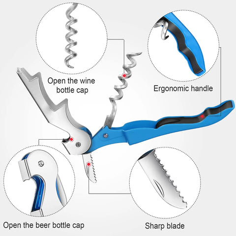 40 Piece 3 In 1 Wine Opener Corkscrew Set With Serrated Foil Cutter For Waiters And Home Bars Heavy Duty Metal Tools in blue