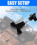Hi Lift Jack Tube Mount For 1 To 2.5 Inch Tubing Fits Polaris RZR Offroad Rigs Universal Vehicle And Truck Adjustable High Lift Jack Mounting Aluminum With Stainless Hardware, shown with easy bolt-on design parts and hardware.
