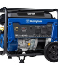6600 Peak Watt Portable Generator With Transfer Switch Ready 30A RV Receptacle, 5300 Running Watts, blue design, on wheels