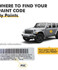 Image of Jeep showing location to find paint code near VIN for Anvil Jeep Touch Up Paint Kit With Exact Color Match And 2 In 1 Scratch Remover Pen For Quick Easy Car Scratch Repair, VIN Tips To Confirm The Right Shade.